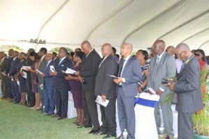 A section of officials present at the Inauguration Ceremony of the Nevis Island Administration at the Elquemedo T. Willett Park on December 24, 2017