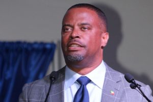Hon. Mark Brantley, Premier of Nevis delivering his address at the Inauguration of the Nevis Island Administration at the Elquemedo T. Willett Park on December 24, 2017