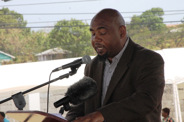 Mr. Huey Sargeant, Acting Permanent Secretary in the Ministry of Agriculture on Nevis delivering remarks at the 24th Annual Agriculture Open Day Opening Ceremony on March 22, 2018 at the Villa Grounds in Charlestown