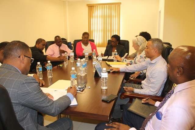 Hon. Mark Brantley, Premier of Nevis and Minister of Finance and his team meeting with executive members of the Nevis Chapter of the St. Kitts and Nevis Chamber of Industry and Commerce at Pinney’s Estate on March 13, 2018