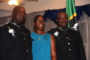 Constable of the Year in the Royal St. Christopher and Nevis Police Force, Nevis Division Constable Leon Michael (l) with his twin brother Constable Cleon Michael (r) and their younger sister Ms. Meisha Michael at the 18th annual Constable’s Award Ceremony and Dinner on March 10, 2018, at the Occasion’s Entertainment Arcade at Pinney’s Estate