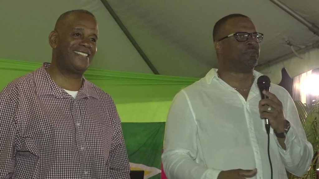 (l-r) Hon. Eric Evelyn, Minister of Culture, Community Development, Youth and Sports, and Hon. Mark Brantley, Premier of Nevis, at the Guyanese community’s Mashramani celebrations at the Elquemedo T. Willett Park on March 03, 2018