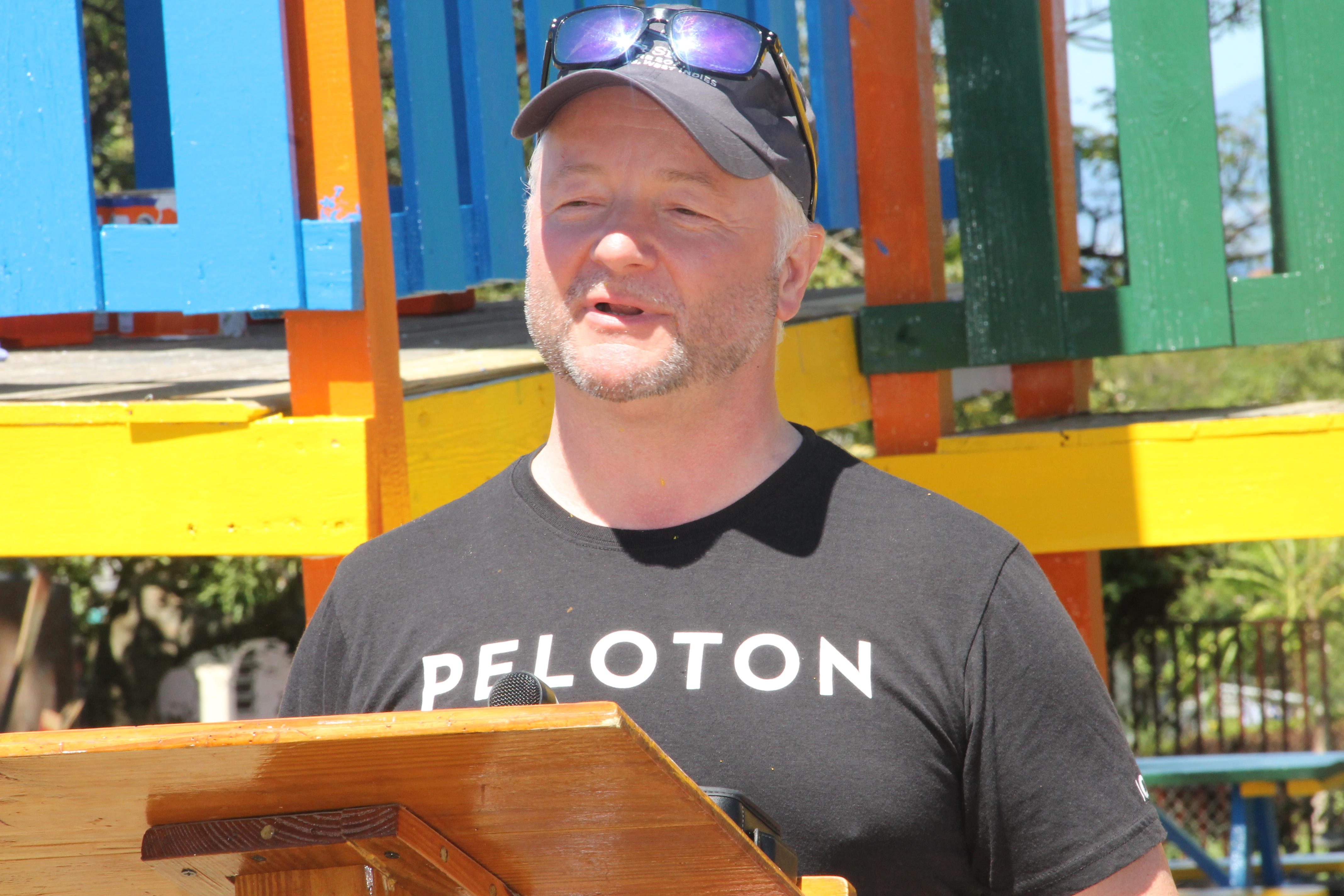 Mr. Myles Harrison, Chief Executive Officer of the Galderma Group, delivers remarks at a handing over ceremony at the Ivor Walters Primary School at Brown Hill on February 28, 2018