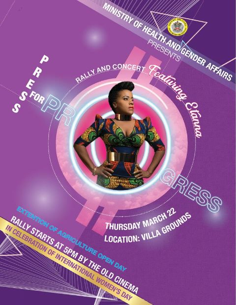 Ministry of Health and Gender Affairs’ poster for a rally and concert on March 22, 2018 at the Villa Grounds in Charlestown