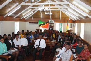 Youth Parliamentarians at the Nevis Island Assembly chambers after a mock parliamentary sitting on March 12, 2018 commemorating Commonwealth Day