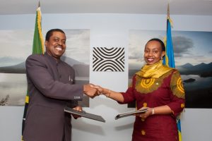 His Excellency Dr. Kevin M. Isaac, St. Kitts and Nevis High Commissioner to the United Kingdom and Her Excellency Ms. Yamina Karitanyi, High Commissioner of Rwanda to the United Kingdom moments after signing a mutual visa waiver agreement in London on behalf of their governments on April 26, 2018