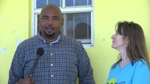 Mr. Huey Sargeant, Acting Permanent Secretary and Ms. Janice Jensen, Owner of Nevis Animal Speak on April 03, 2018 at The Barking Lot in Cades Bay, Nevis
