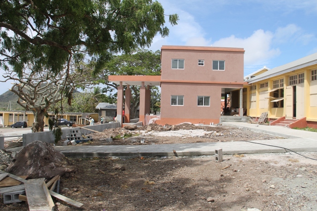 A side view of the new administrative block at the Gingerland Secondary School on April 20, 2018