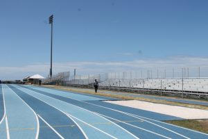 A section of the seating area for spectators at the Mondo Track facility at Long Point on March 27, 2018 