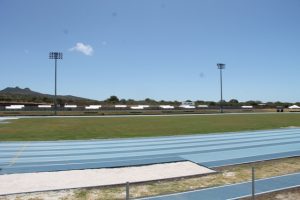 Athletes area on the far side of the Mondo Track facility at Long Point on March 27, 2018 