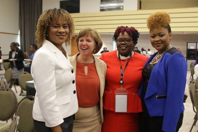 (l-r) Ayanna Webster-Roy, Minister of State in the Office of the Prime Minister of Trinidad and Tobago, Sheila Malcolmson, Member of Parliament in Canada, Hon. Hazel Brandy Williams, Junior Minister of Health and Gender Affairs on Nevis and Dr. Nyan Gadsby-Dolly, Minister of Community Development and Culture in Trinidad and Tobago share a light moment at the Parlamericas 10th Gathering of Parliamentary Network for Gender Equality Gender Responsive Climate Action Conference in Port of Spain, hosted by the Parliament of the Republic of Trinidad and Tobago from May 22nd to 24th 2018 (photo courtesy Trinidad and Tobago Parliament)