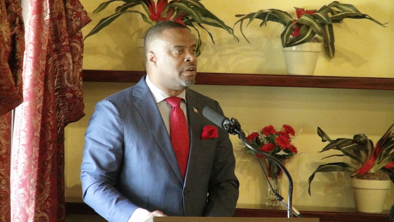 Premier of Nevis Hon. Mark Brantley delivering remarks at the opening ceremony of the two-day Commonwealth Parliamentary Association’s Post Election Seminar at the Mount Nevis Hotel on May 15, 2018