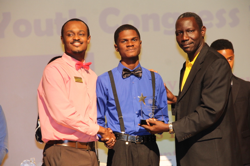 Mr. Recardoe Rodriques, winner of the Bank of Nevis Ltd. Tourism Youth Congress receiving his award on May 17, 2018 at the Nevis Performing Arts Centre