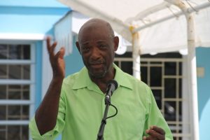 Mr. Eustace Esdaille, a participant at the two-week Essential Oils Workshop, hosted by the Small Enterprise Development Unit in the Ministry of Finance on Nevis delivering remarks at the closing ceremony on May 23, 2018