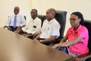 (l-r) Mr. Wakely Daniel, Permanent Secretary in the Premier’s Ministry; Pastor Eversley Pemberton; Fr. Lawrance Malama and Rev. Marcia Tomlinson during a meeting facilitated by Hon. Mark Brantley, Premier of Nevis, with the Nevis Christian Council and the Evangelical Association on June 19, 2018 at the Premier’s Ministry Conference Room at the Social Security Building at Pinney’s Estate