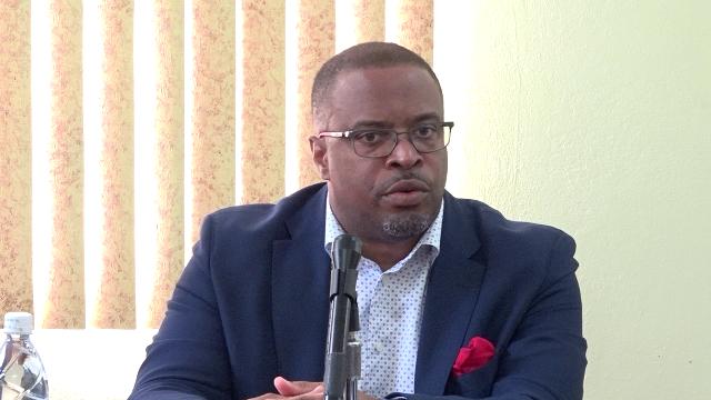 Hon. Mark Brantley, Premier of Nevis and Minister of Finance in the Nevis Island Administration, welcoming a team from the International Monetary Fund to Nevis at the Ministry of Finance conference room on June 27, 2018