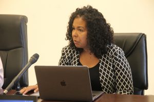 Dr. Neva Pemberton, Chief of Education Planner in St. Kitts and Nevis gives a brief overview of the meeting on June 27, 2018 in the Conference Room of the Social Security Building