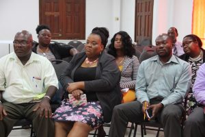 A section of education officials on Nevis discussing ideas with United Nations Educational, Scientific and Cultural Organisation representatives at the St. Paul’s Anglican Church Hall on June 27, 2018