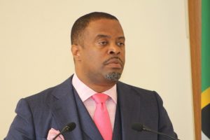 Hon. Mark Brantley, Premier of Nevis at his monthly press conference at the Nevis Island Administration’s conference room at Pinney’s Estate on July 26, 2018