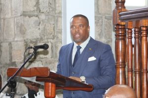 Hon Mark Brantley, Premier of Nevis delivering remarks at the swearing-in ceremony for the new deputy governor general for Nevis at the High Court in Charlestown on August 31, 2018