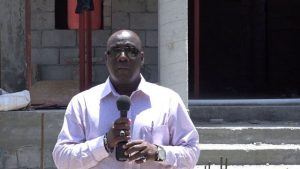 Hon. Alexis Jeffers, Deputy Premier of Nevis and Area Representative for the St. James Parish during a visit to the construction site for the new Newcastle Police Station on August 22, 2018