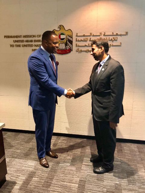 (L-r) Hon. Mark Brantley, St. Kitts and Nevis Foreign Minister and His Excellency Sultan Al Shamsi, Assistant Minister of Foreign Affairs and International Cooperation for International Development Affairs in the United Arab Emirates
