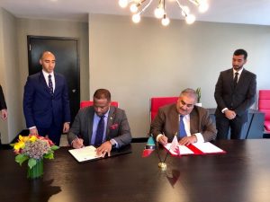 Foreign Minister of St. Kitts and Nevis Hon. Mark Brantley and His Excellency Khalid bin Ahmed bin Mohammed Al Khalifa, Minister of Foreign Affairs of Bahrain sign agreement establishing diplomatic relations with the Kingdom of Bahrain
