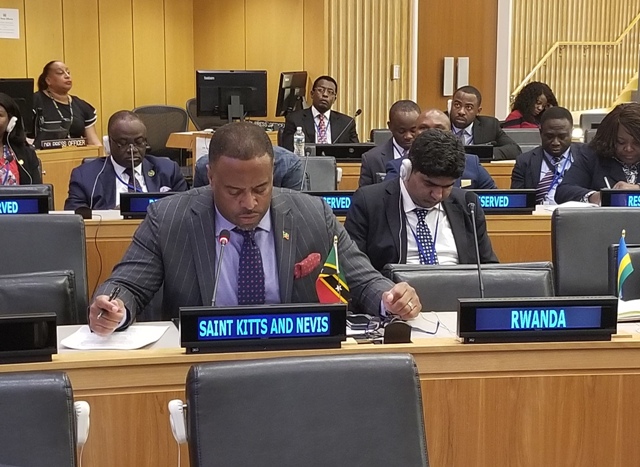 Hon. Mark Brantley, St. Kitts and Nevis Foreign Minister delivering remarks at the Commonwealth Foreign Affairs Ministers Meeting on September 27, 2018