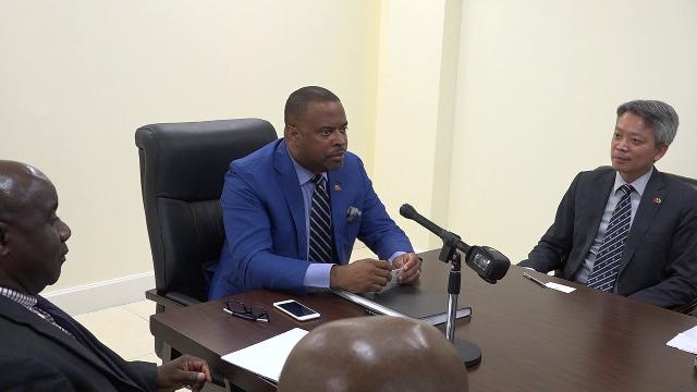 Hon. Mark Brantley, Premier of Nevis accompanied by Hon. Alexis Jeffers, Deputy Premier (left) meeting with a delegation from the Republic of China (Taiwan) headed by Resident Ambassador to St. Kitts and Nevis His Excellency Tom Lee at the conference room at Pinney’s Estate on September 04, 2018