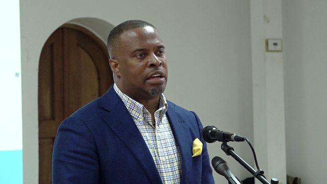 Hon. Mark Brantley, Premier of Nevis and Minister of Human Resources in the Nevis Island Administration addressing a group of new civil servants during a training session at the St. Paul’s Anglican Church Hall in Charlestown