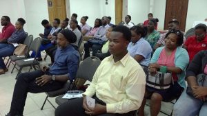 A section of the new civil servants at the training session hosted recently by the Ministry of Human Resources in the Nevis Island Administration at the St. Paul’s Anglican Church Hall in Charlestown