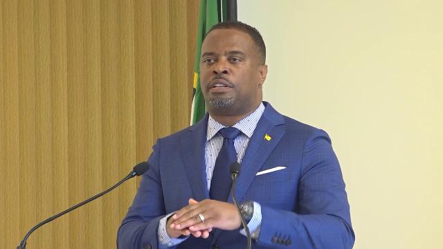 Hon. Mark Brantley, Premier of Nevis, at his recent monthly press conference at Cabinet Room at Pinney’s Estate