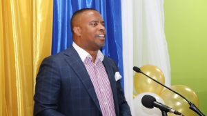 Hon. Mark Brantley, Premier of Nevis, delivering remarks at the Customs and Excise Department’s renaming ceremony of the Customs Courier Facility in Charlestown on October 25, 2018