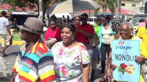 Seniors attending the annual Seniors March hosted by the Seniors Division at the Department of Social Services in the Ministry of Social Development in Nevis, dancing their way through the streets of Charlestown on October 05, 2018