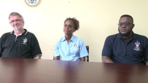 (l-r) Mr. Roderick Stewart, Director at the Montserrat Observatory, Mrs. Stacey Edwards, Education and Outreach Manager at the University of the West Indies Seismic Research Centre and Mr Clevon Ash Contact Officer 1 at the Centre