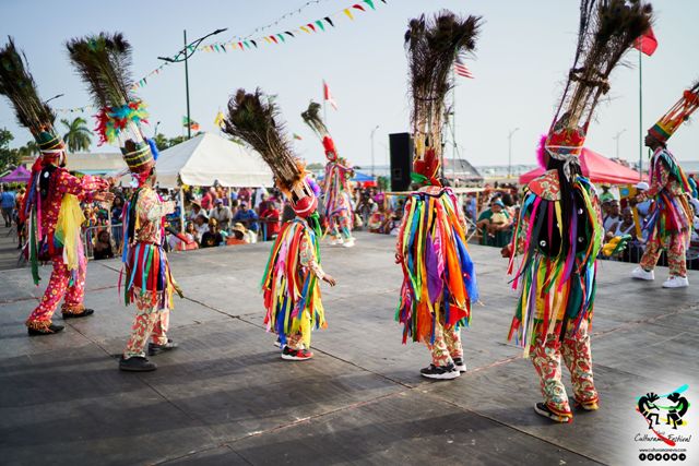 Masquerades dancing in Charlestown, a popular Nevis tradition during Culturama