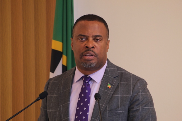 Hon. Mark Brantley, Premier of Nevis and Minister of Finance, at his final press conference for 2018 at the Cabinet Room at Pinney’s Estate on November 20, 2018