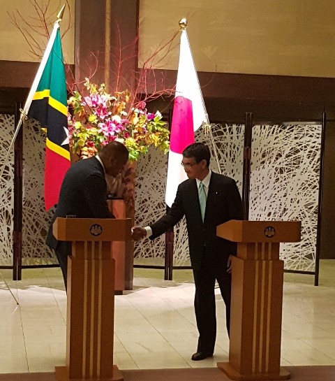 Mr. Taro Kono, Foreign Minister of Japan and Hon. Mark Brantley, St. Kitts and Nevis Minister of Foreign Affairs