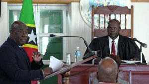 Hon. Alexis Jeffers, Deputy Premier of Nevis, making his presentation at a sitting of the Nevis Island Assembly on November 15, 2018