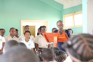 Deputy Governor-General of Nevis Her Honour Hyleeta Liburd addressing students at the Gingerland Secondary School on January 23, 2019