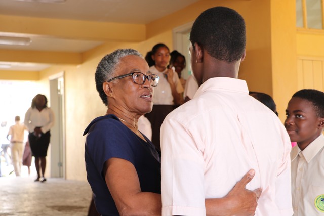 Her Honour Hyleeta Liburd, Deputy Governor-General on Nevis, interacting with students at the Gingerland Secondary School on January 25, 2019