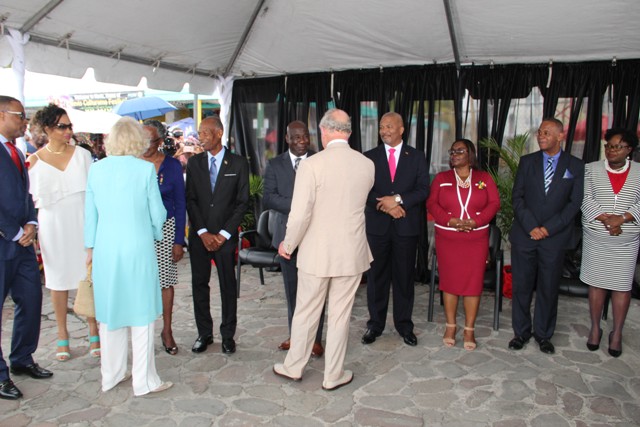 Prince of Wales and Duchess of Cornwall being welcomed by members of Cabinet during Royal visit on March 21, 2019.