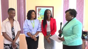 (l-r) Ms. Jeanette Maynard of the St. Kitts and Nevis Circle of Care; Ms. Shelagh James, Communications Specialist in the Ministry of Health; Mrs. Shelisa Martin-Clarke, Acting Permanent Secretary in the Ministry of Health and Hon. Hazel Brandy Williams, Junior Minister of Health in the Nevis Island Administration