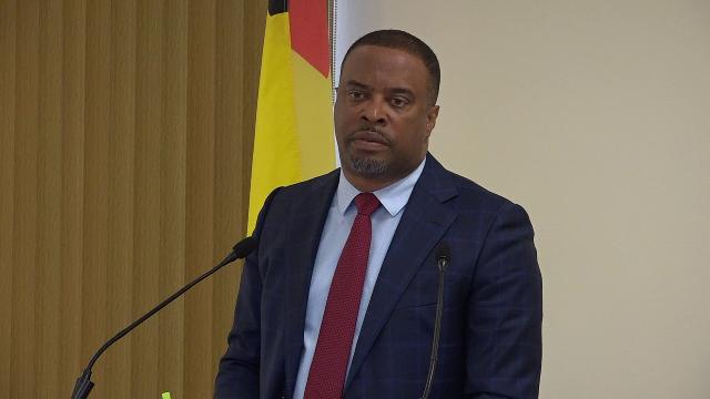 Hon. Mark Brantley, Premier of Nevis, at his monthly press conference at the Cabinet Room at Pinney’s Estate on March 01, 2019