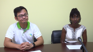 FengTa Tsai, of the Taiwan ICDF, project manager of the Chronic Kidney Disease Prevention and Control Project in St. Kitts and Nevis (left) and, Renell Daniel, Senior Health Educator in the Health Promotion Unit (right).