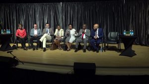 Members of the Diplomatic Corps at the Nevis Performing Arts Centre addressing students during Diplomatic Week 2019