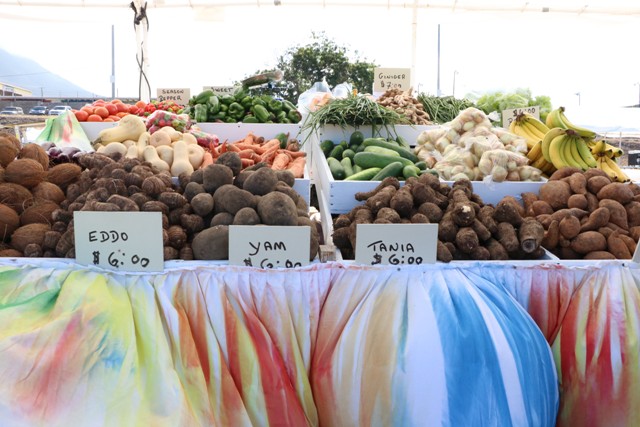 Locally cultivated food crops, fruits and vegetables like these on display at a farmer’s booth at Agriculture Open Day 2019, at the Elquemedo T. Willett Park will be used to prepare lunch dishes by five restaurants on Eat Local Thursdays, a culinary event throughout May during the Ministry and Department of Agriculture’s 7th annual Agriculture Awareness Month