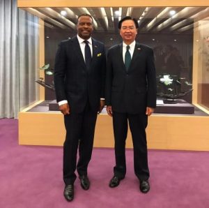 (L-r) Hon. Mark Brantley Minister of Foreign Affairs and Aviation, and Premier of Nevis with his Taiwanese counterpart, His Excellency Dr. Jaushieh Joseph Wu at the Ministry of Foreign Affairs in the Republic of China (Taiwan) on March 09, 2019