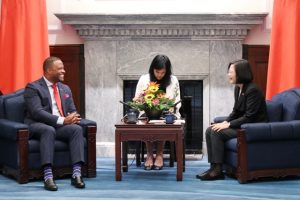 Hon. Mark Brantley, Minister of Foreign Affairs and Aviation in St. Kitts and Nevis and Premier of Nevis being at a meeting with Her Excellency Dr Tsai Ing-wen, President of the Republic of China (Taiwan)