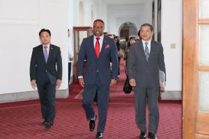 Hon. Mark Brantley, Minister of Foreign Affairs and Aviation in St. Kitts and Nevis and Premier of Nevis (middle) with government officials in the Republic of China (Taiwan)